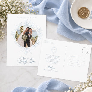 Cartão Postal Clássico Foto de Noiva com Coroa Floral Azul Vinta
