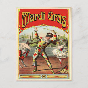 Cartão Postal Clássico Mardi Gras Harlaquin