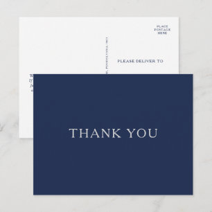 Cartão Postal Clássico Obrigado Minimalista Casamento Azul Marin
