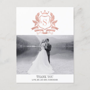 Cartão Postal Clássico Rosa Dourado Casamento Obrigado Cartão-Po