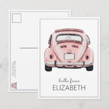 Clássico Vintage Rosa Buggy Bug Carro Personalizad