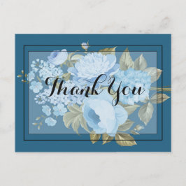 Cartão Postal Classy Chic azul floral  Obrigada