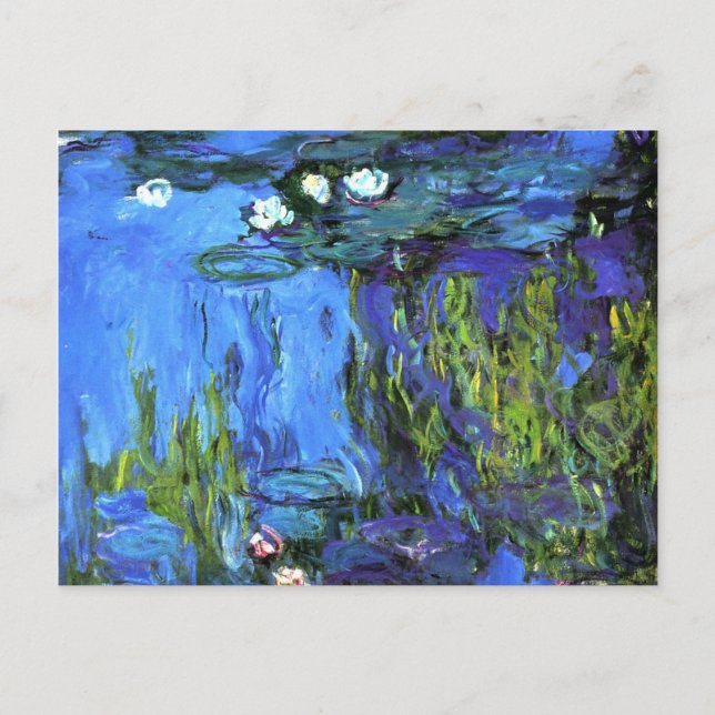 Cartão Postal Claude Monet art: Lírios-água, índigo azul (Frente)