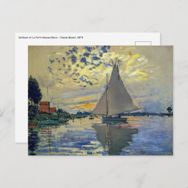Cartão Postal Claude Monet - Barco à vela em Le Petit-Gennevilli (Frente/Verso)