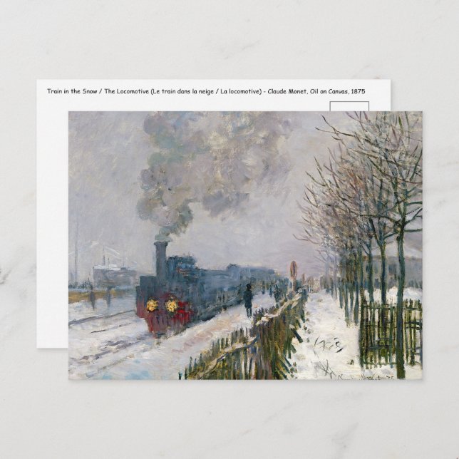 Cartão Postal Claude Monet - Comboio na neve / A locomotiva (Frente/Verso)