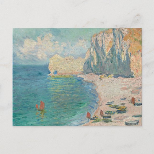 Cartão Postal Claude Monet - Etretat - A praia e o Falaise (Frente)