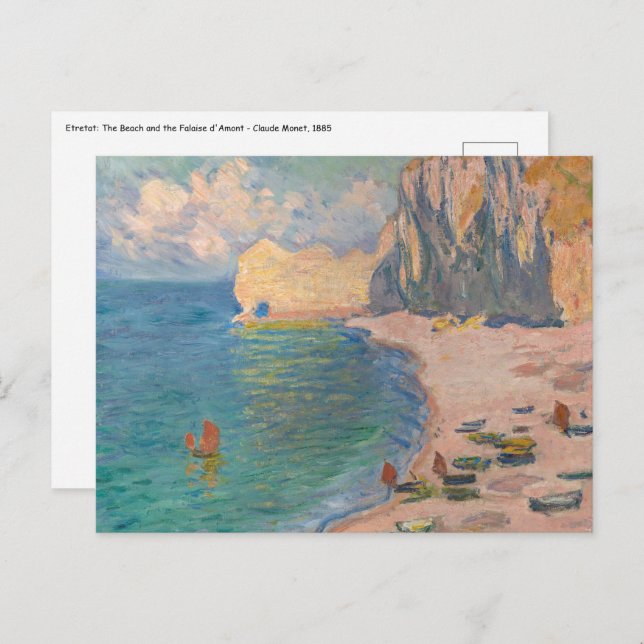 Cartão Postal Claude Monet - Etretat: Praia e Falaise d'Amont (Frente/Verso)