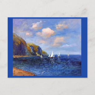 Cartão Postal Claude Monet, Falésias e Barcos à Vela em Pourvill