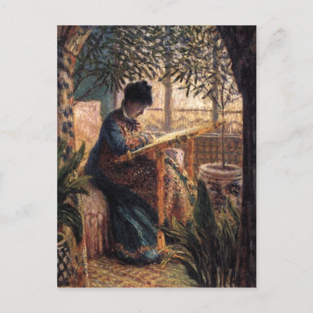 Cartão Postal Claude Monet: Madame Monet Embroidering (Frente)