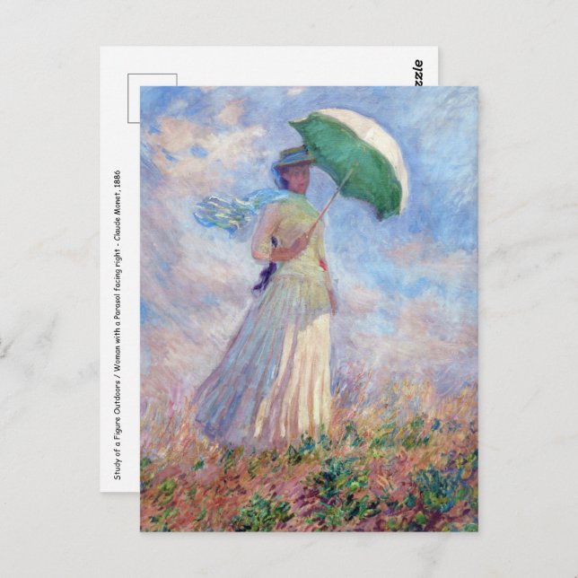 Cartão Postal Claude Monet - Mulher com Guarda-Sol virada para a (Frente/Verso)