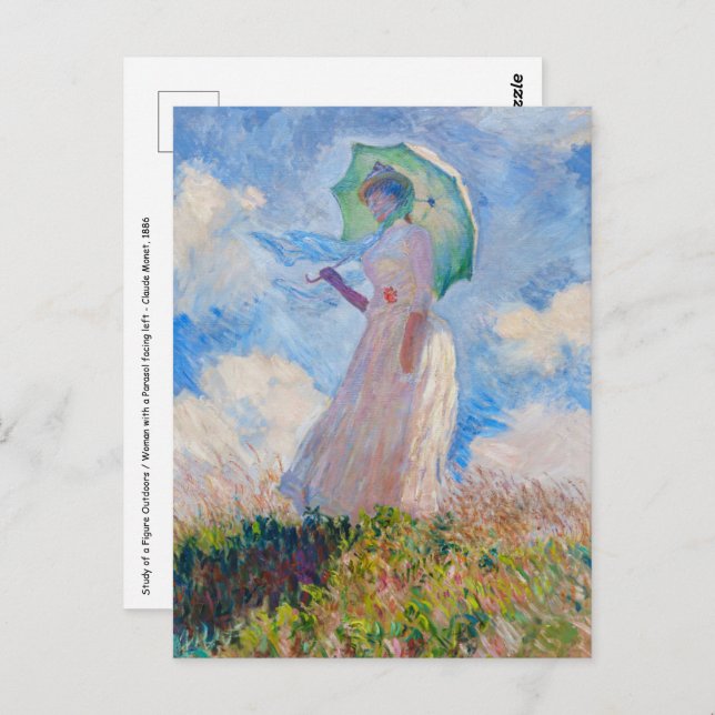 Cartão Postal Claude Monet - Mulher com Parasol virada para a es (Frente/Verso)