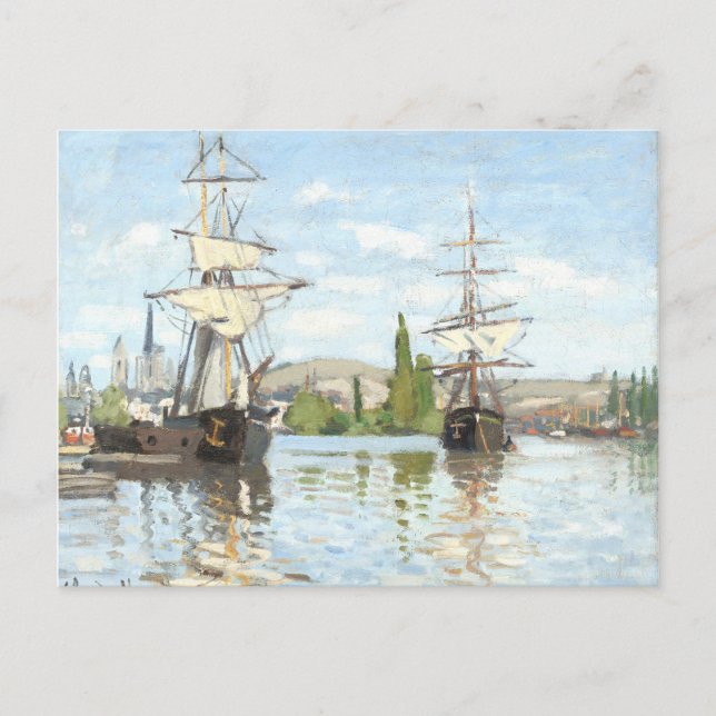 Cartão Postal Claude Monet. Navios a voar no Sena em Rouen (Frente)