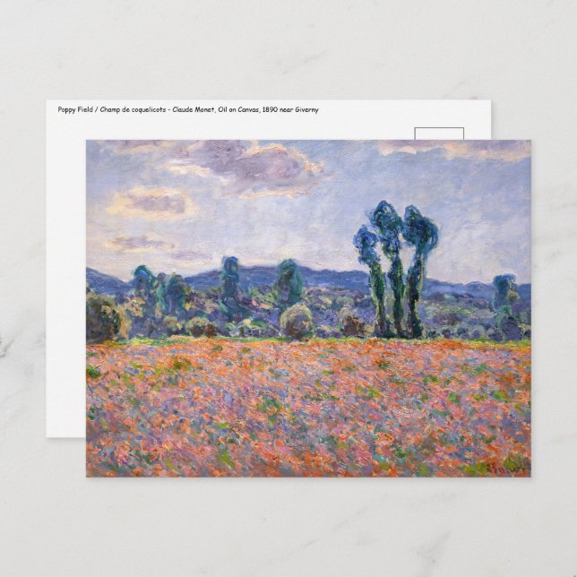 Cartão Postal Claude Monet - Poppy Field 1890 (Giverny) (Frente/Verso)