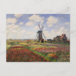 Cartão Postal Claude Monet | Tulip Fields Rijnsburg Windmill<br><div class="desc">Campos Tulip com a Movimentação de Rijnsburg,  1886 | por Claude Monet | Art Location: Musee d'Orsay,  Paris,  França | Artista francês | Número de recolha de imagens: XIR37019</div>