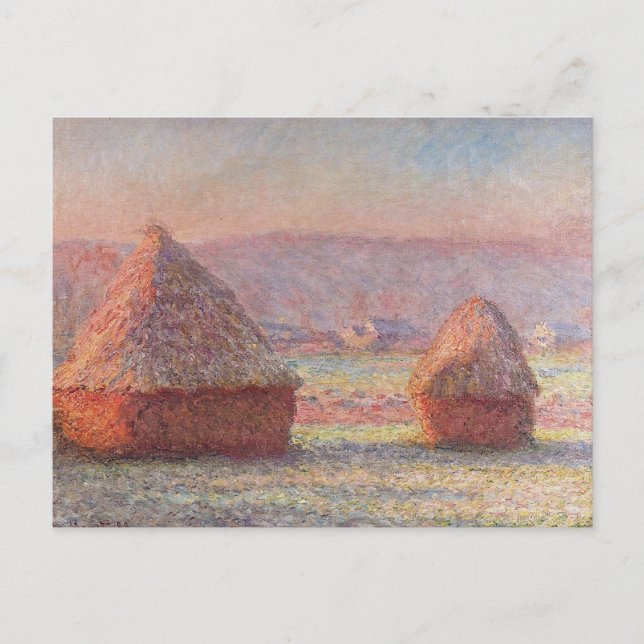 Cartão Postal Claude Monet White Frost Sunrise (Haystacks) (Frente)