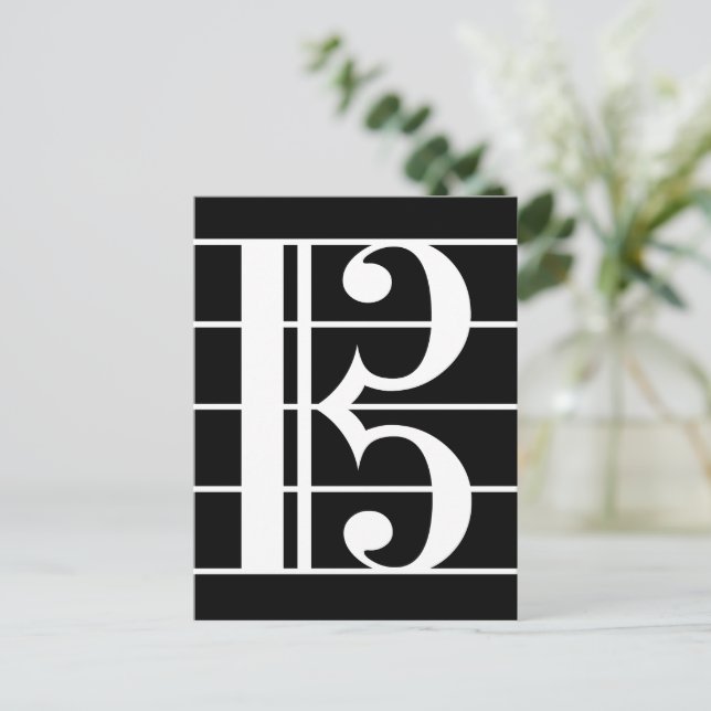 Cartão Postal Clave de Alto em Branco e Preto Clave C Viola Músi (Em pé/Frente)