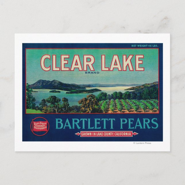 Cartão Postal Clear Lake Pear Crate LabelLake County, CA (Frente)