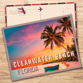 Cartão Postal Clearwater Beach Florida Tropical Palm Tree 1950s