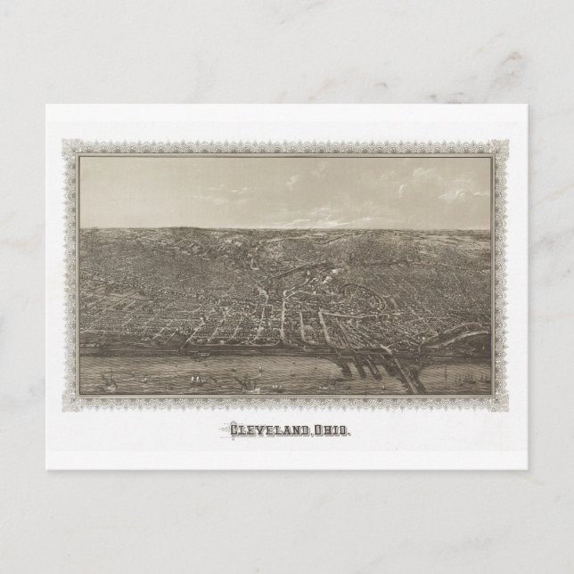 Cartão Postal Cleveland, mapa de Ohio (Frente)