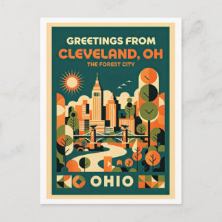 Cartão Postal Cleveland Ohio Cidade Florestal Viagem Retro