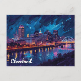 Cartão Postal Cleveland Ohio Night River Art