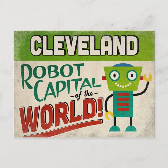 Cartão Postal Cleveland Ohio Robot - Funny Vintage (Frente)