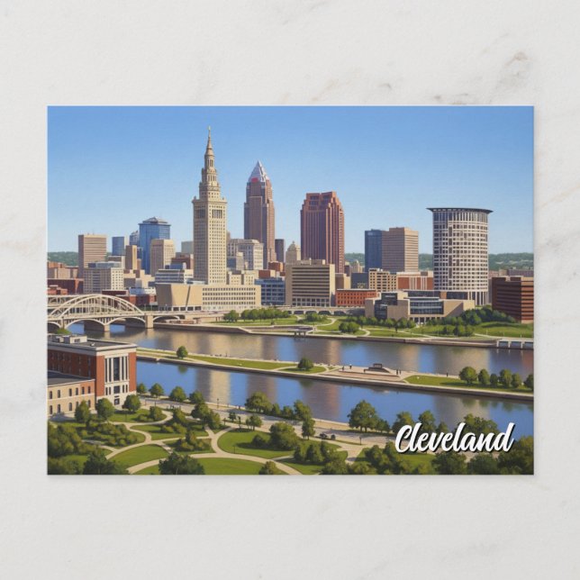 Cartão Postal Cleveland Ohio Skyline (Frente)