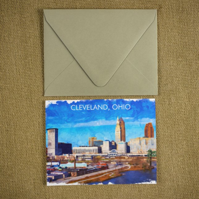 Cartão Postal Cleveland Ohio Watercolor Skyline (cleveland ohio postcard)