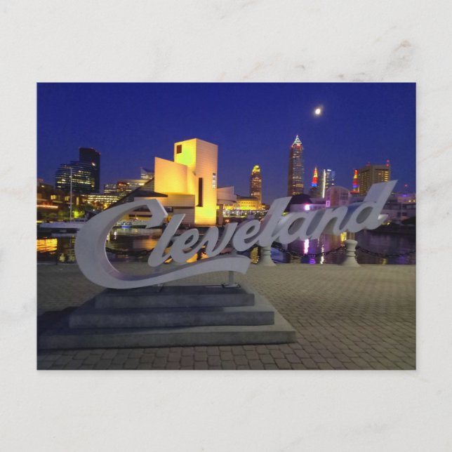 Cartão Postal Cleveland script sign at night (Frente)