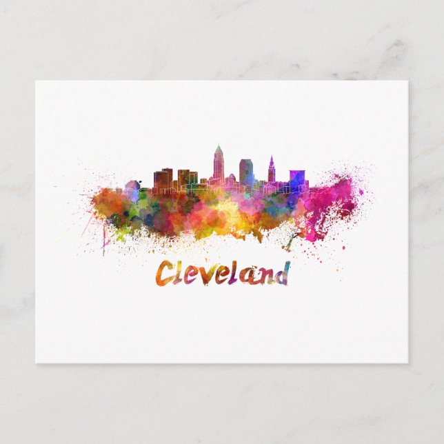 Cartão Postal Cleveland skyline em aquarela (Frente)