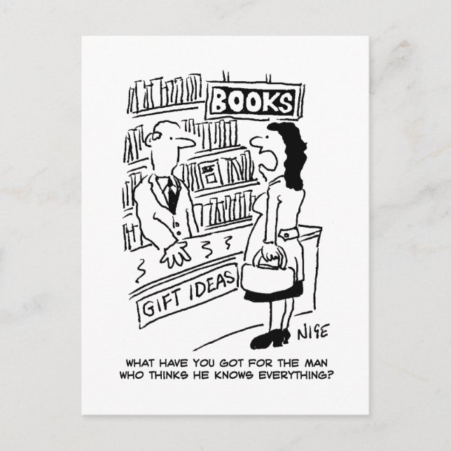 Cartão Postal Cliente da livraria faz uma pergunta ao lojista (Frente)