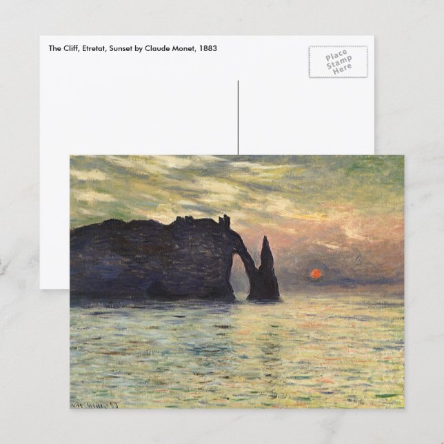 Cartão Postal Cliff Etretat, Sunset de Claude Monet (Frente/Verso)