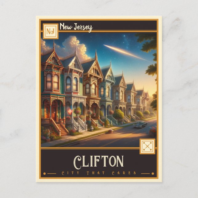 Cartão Postal Clifton, Nova Jérsei | Vintage (Frente)
