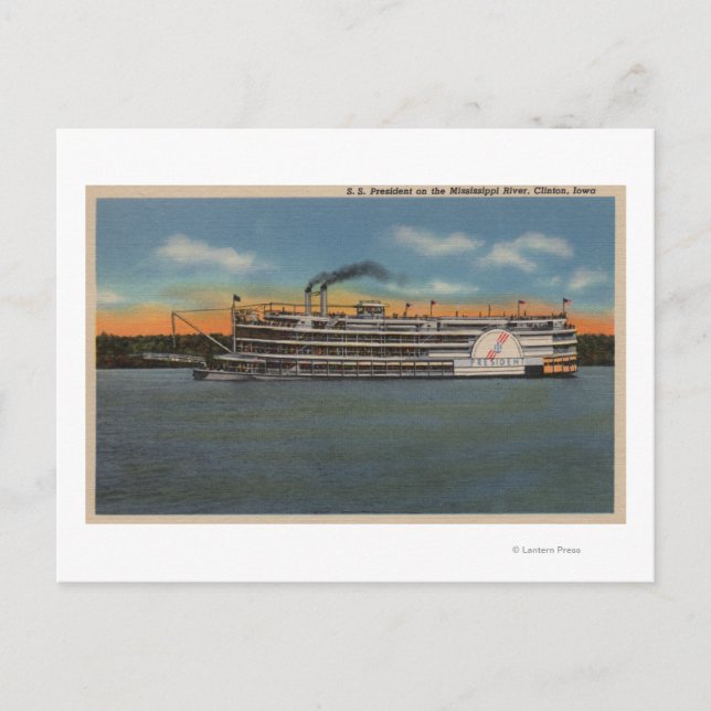 Cartão Postal Clinton, IA - Vista do S.S. Presidente (Frente)