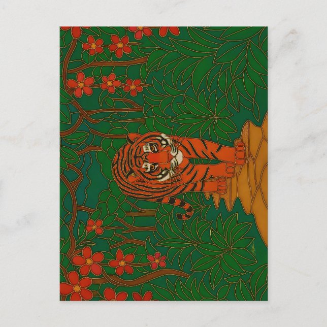 Cartão Postal Cloisonne Art Tiger on the Jungle Path (Frente)