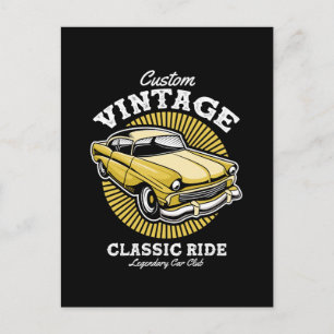Cartão Postal Clube de Carros Clássicos Personalizados Vintage