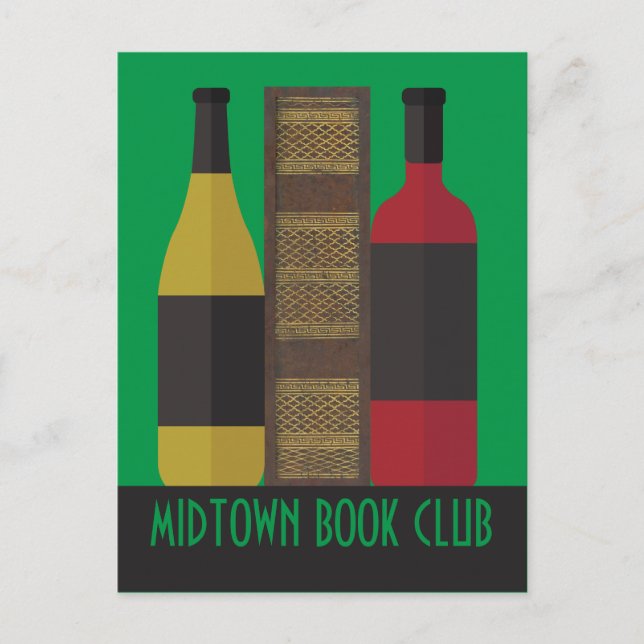 Cartão Postal Clube de Livro Personalizado com Livro e Vinho (Frente)