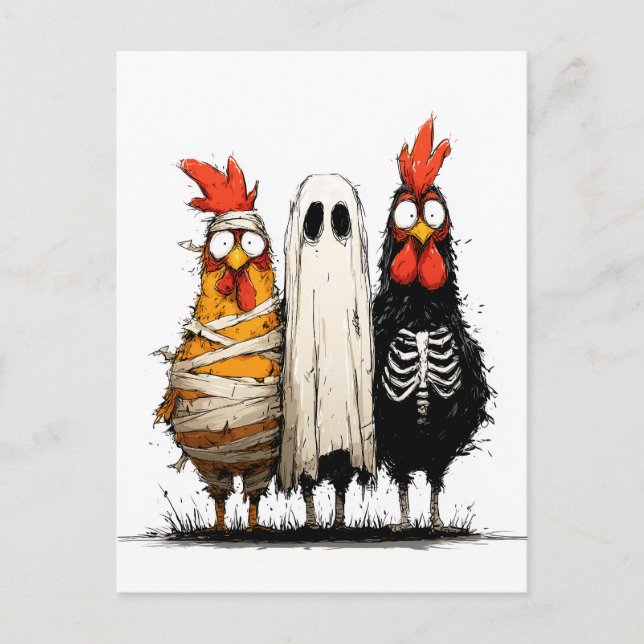 Cartão Postal Cluckin' Creepy Halloween Bash (Frente)