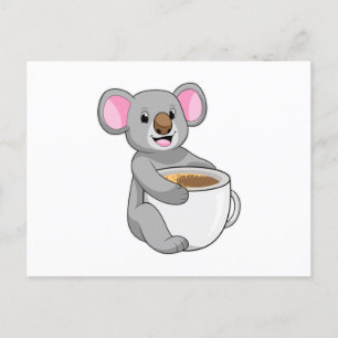 Cartão Postal Coala com Xícara de Café