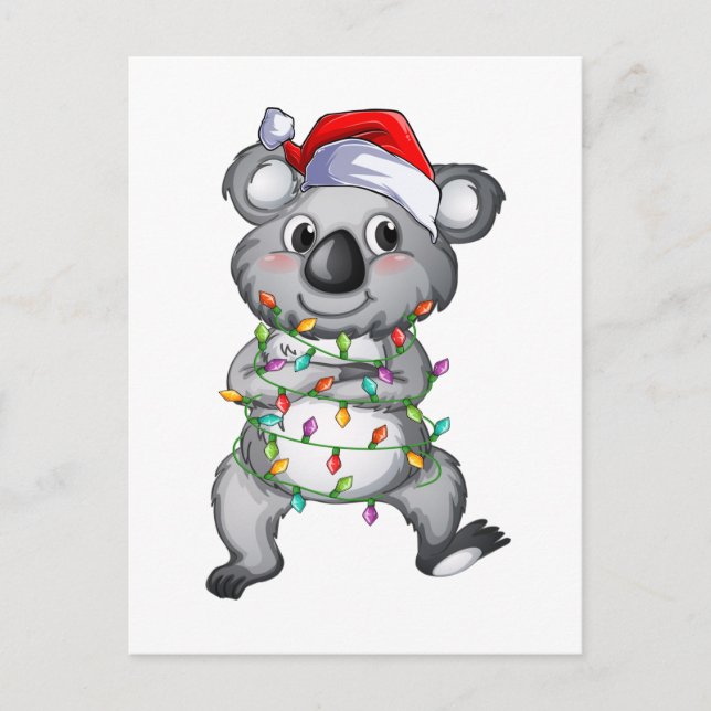 Cartão Postal Coala fofa em luzes de natal (Frente)