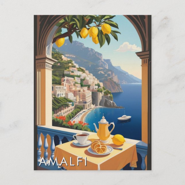 Cartão Postal Coast Amalfi - Cenário Romântico Balcony - Viagem (Frente)