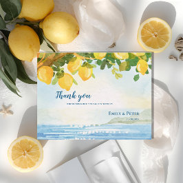 Cartão Postal Coastal Lemon Garden Wedding Thank You