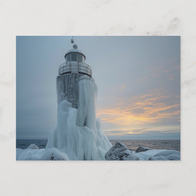 Cartão Postal coastal lighthouse in winter storm (Frente)