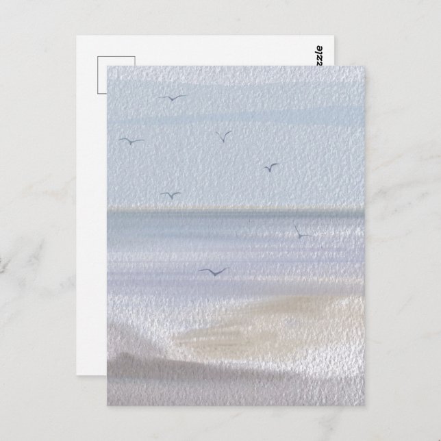 Cartão Postal Coasteline Beach Watercolor (Frente/Verso)