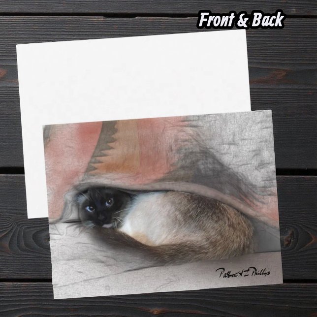 Cartão Postal Cobertor de Gatinho Siames Adorável Pensando em Vo (Front and back view of cute Siamese kitten postcard)