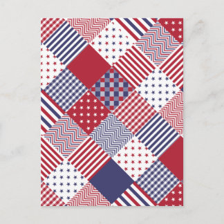 Cartão Postal Cobertura xadrez diagonal vermelho, branco e azul 