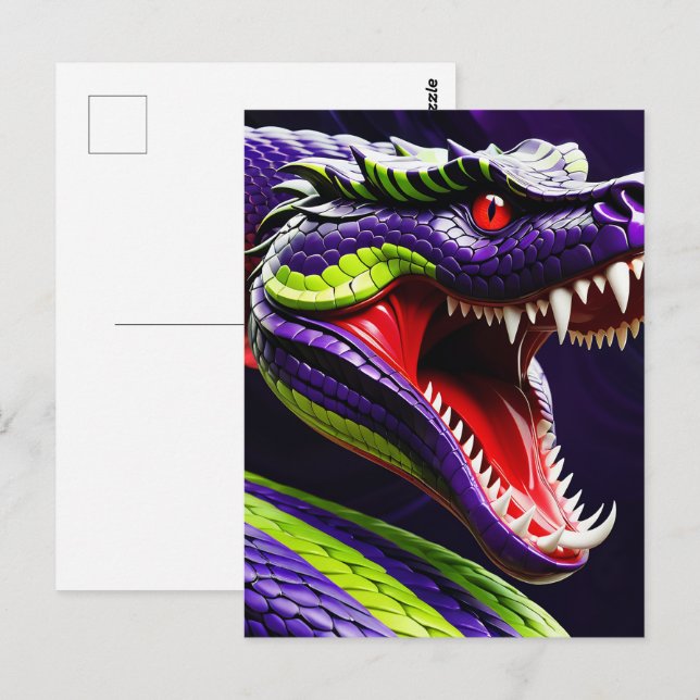 Cartão Postal Cobra Cobra com escamas verdes e roxas vibrantes (Frente/Verso)