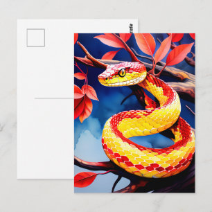 Cartão Postal Cobra com balanças vibrantes, vermelhas e amarelas