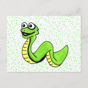 Cartão Postal Cobra de desenho animado feliz verde brilhante ama