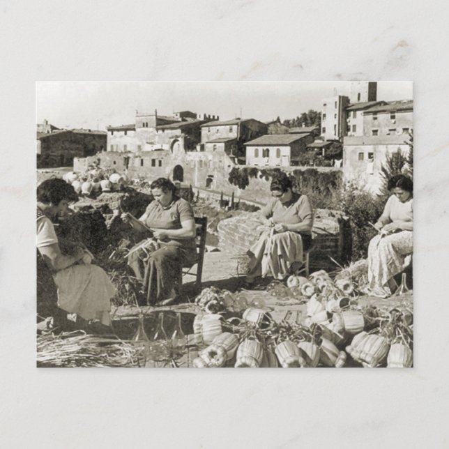 Cartão Postal Cobrir de garrafas de fazer de vinho Chianti (Frente)